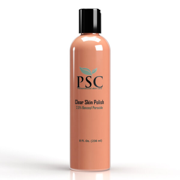 PSC Clear Polish with Benzoyl Peroxide exfoliating acne treatment to unclog pores, reduce breakouts, and improve oily, acne-prone skin.