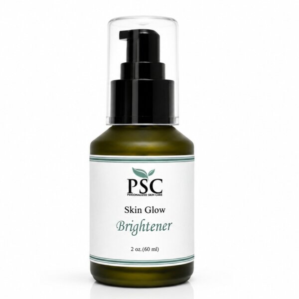 PSC Skin Glow Brightener serum formulated with glycolic acid, niacinamide, arbutin, kojic acid, and vitamin C to brighten uneven skin tone and improve skin radiance.