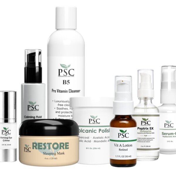 Aging Gracefully Skin System featuring retinol, peptides, Vitamin C, cleanser, exfoliant, moisturizer, and eye cream for mature skin in Fullerton, CA.