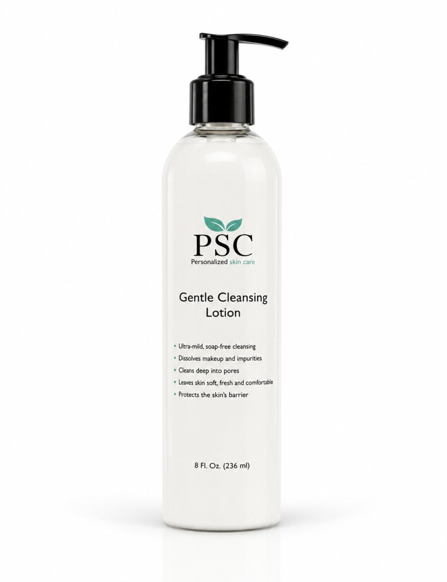 Gentle Cleansing Lotion by Personalized Skin Care, a lightweight lotion cleanser that gently removes makeup, dirt, and impurities while protecting the skin's natural moisture barrier.