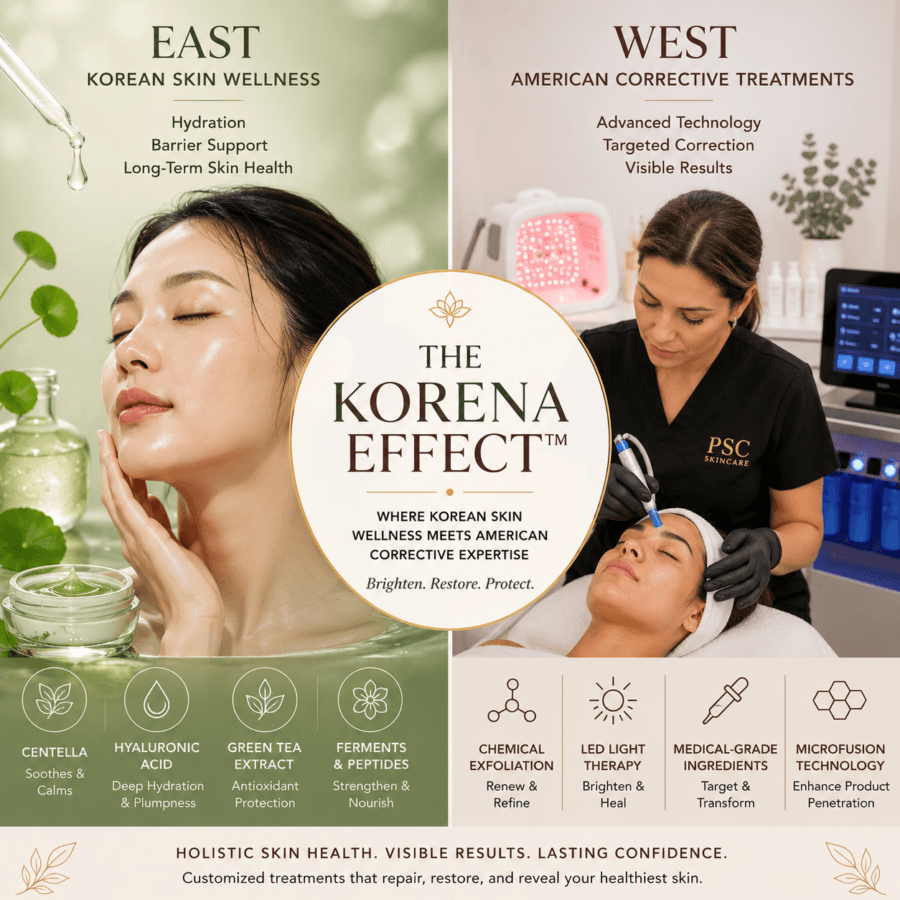 The Korena Effect™ for Hyperpigmentation and Skin Wellness The Korena Effect skincare philosophy combining Korean hydration and barrier repair with American corrective treatments for hyperpigmentation and healthy skin.