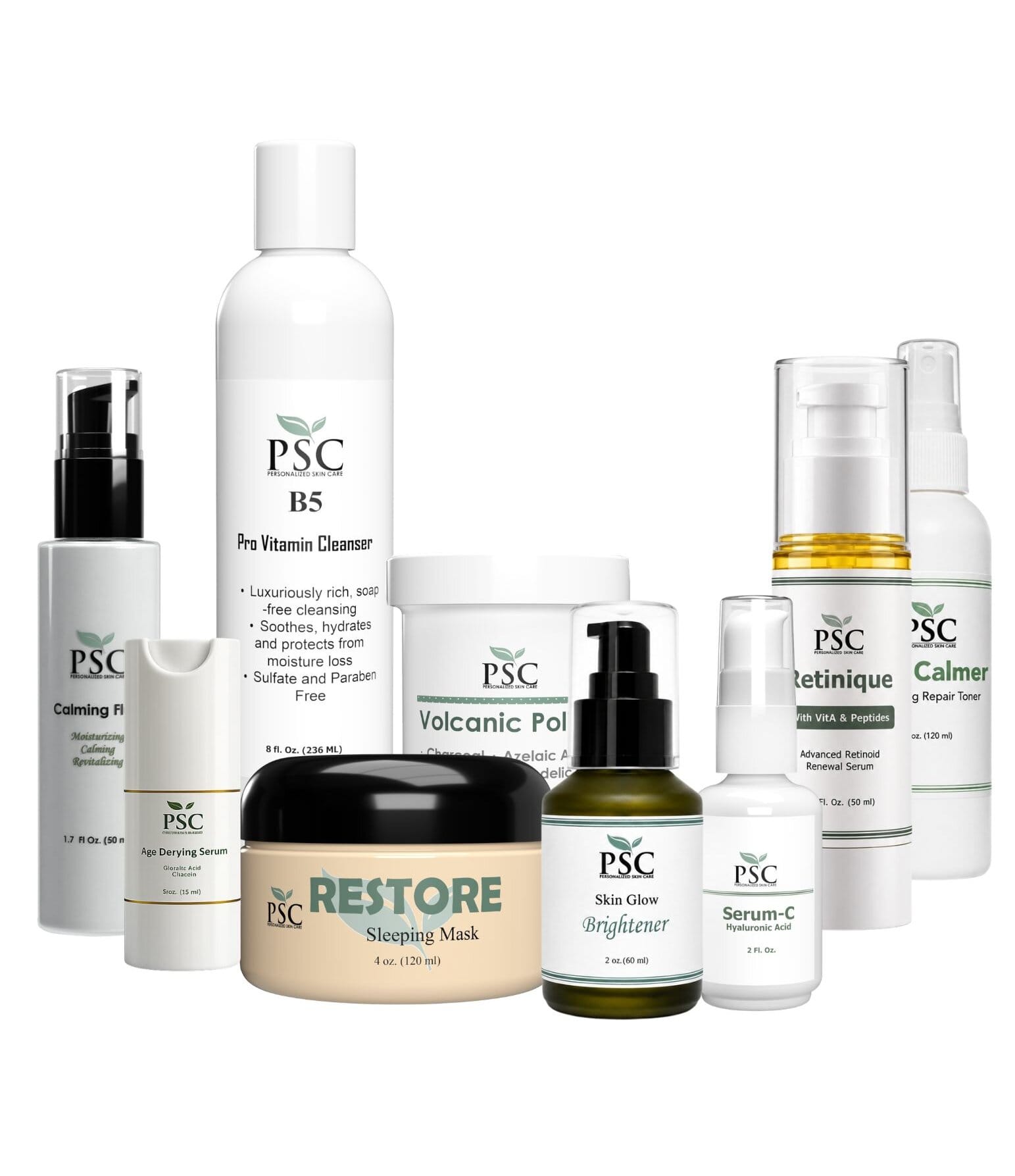 PSC Brightening Skin Care System featuring professional skincare products designed to improve dark spots, uneven skin tone, dullness, and promote a brighter, more radiant complexion.