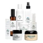 Professional Dry Skin Care System featuring hydrating cleanser, soothing toner, calming moisturizer, peptide serum, Restore cream, and exfoliating polish for dry, dehydrated skin.