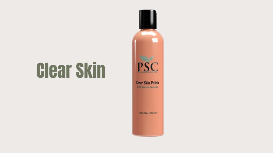 PSC Clear Polish with Benzoyl Peroxide exfoliating acne treatment to unclog pores, reduce breakouts, and improve oily, acne-prone skin.