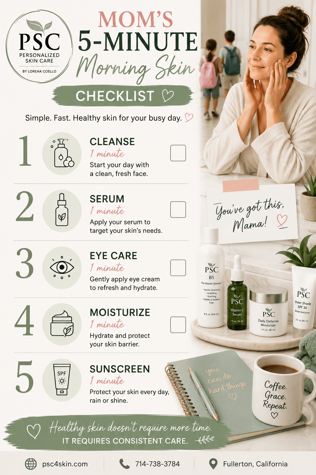 Teacher in a classroom following a simple skincare routine for healthy hydrated skin during the school year.