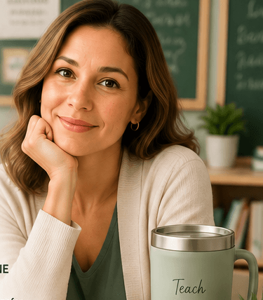 TeacherBacktoSchool Teacher in a classroom following a simple skincare routine for healthy hydrated skin during the school year.