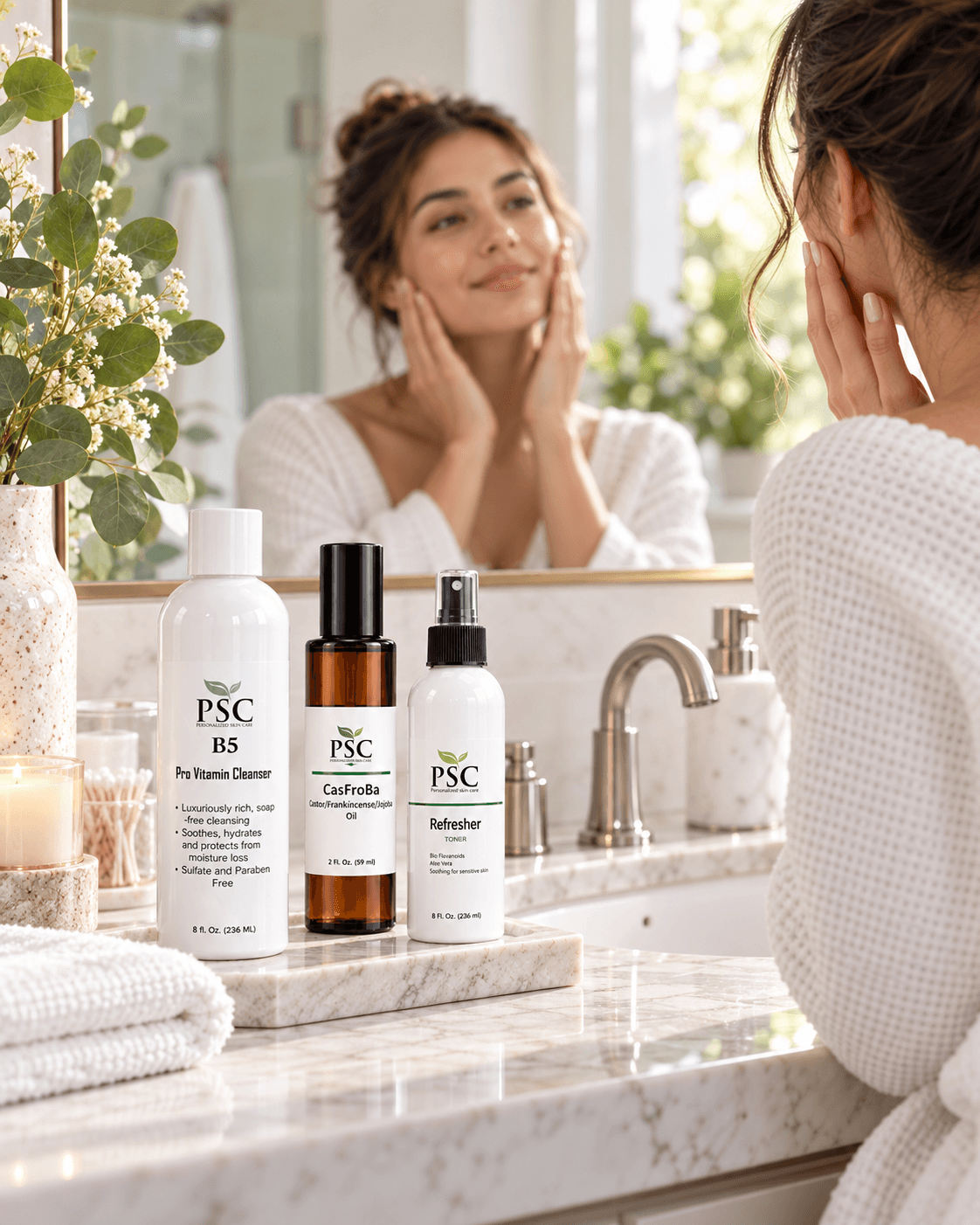Your Skin Is Changing With the Weather Fall skincare routine featuring gentle cleansing, hydration, moisturizer, and facial oil for cooler October weather.