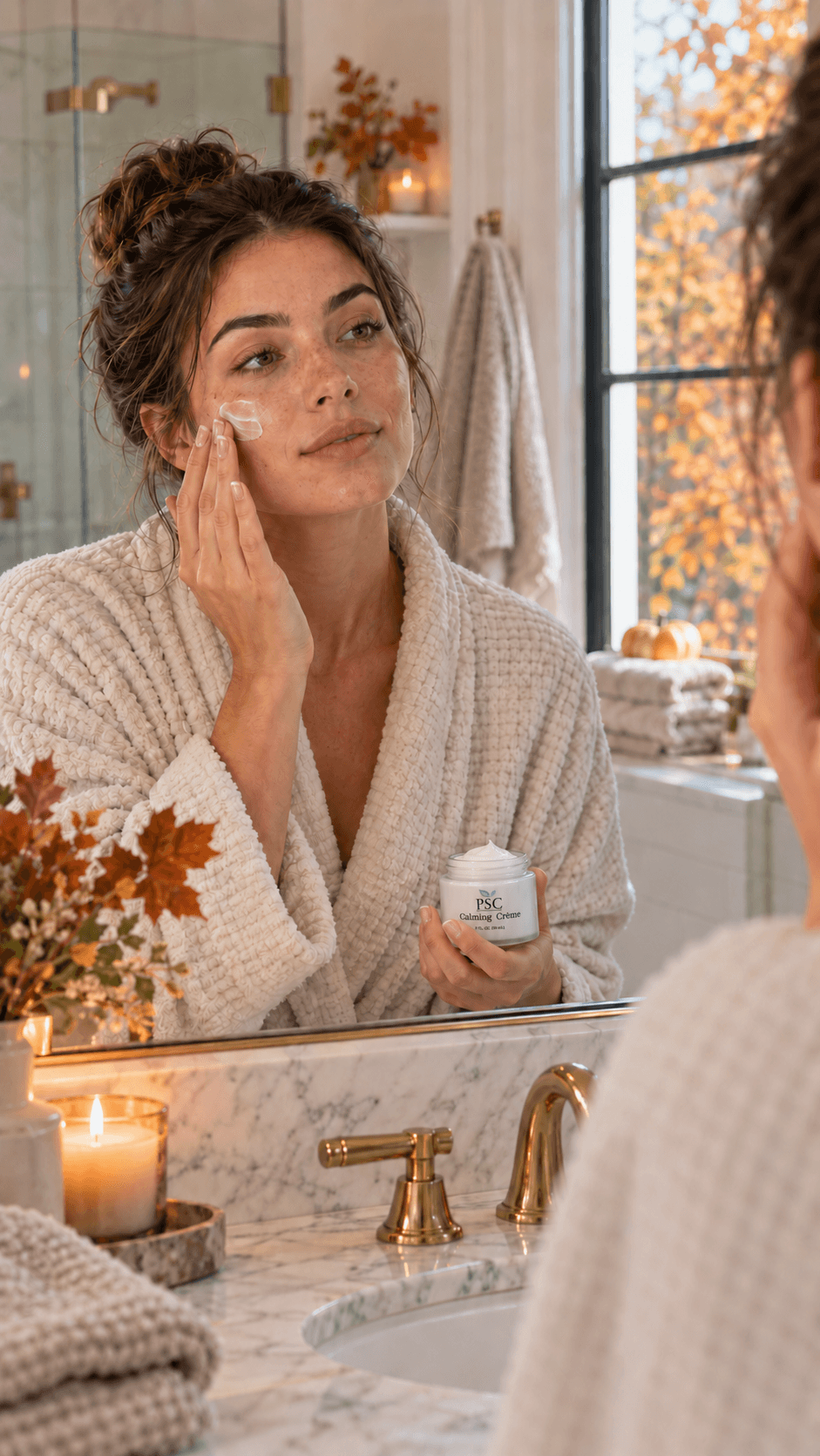 October Is the Perfect Time to Repair Summer Skin Woman noticing dry dehydrated skin during the transition from summer to cooler fall weather